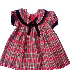 Plaid Kids Formal Dress with Red Rose and Black Velvety Accents